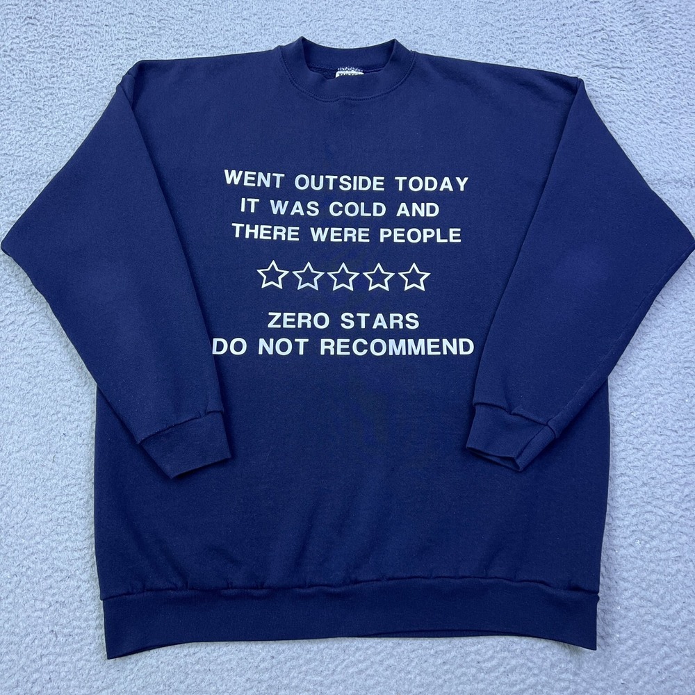 VTG Tultex Introvert Sweatshirt‎ 2XL Blue Crew Went Outside Cold People USA Made